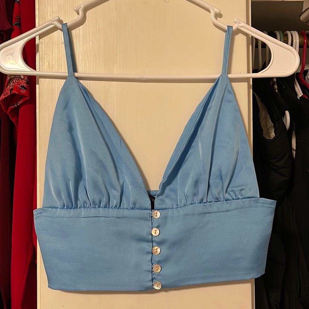 Light blue satin crop top